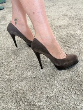 Brown Taupe Suede Stiletto Platform Pumps